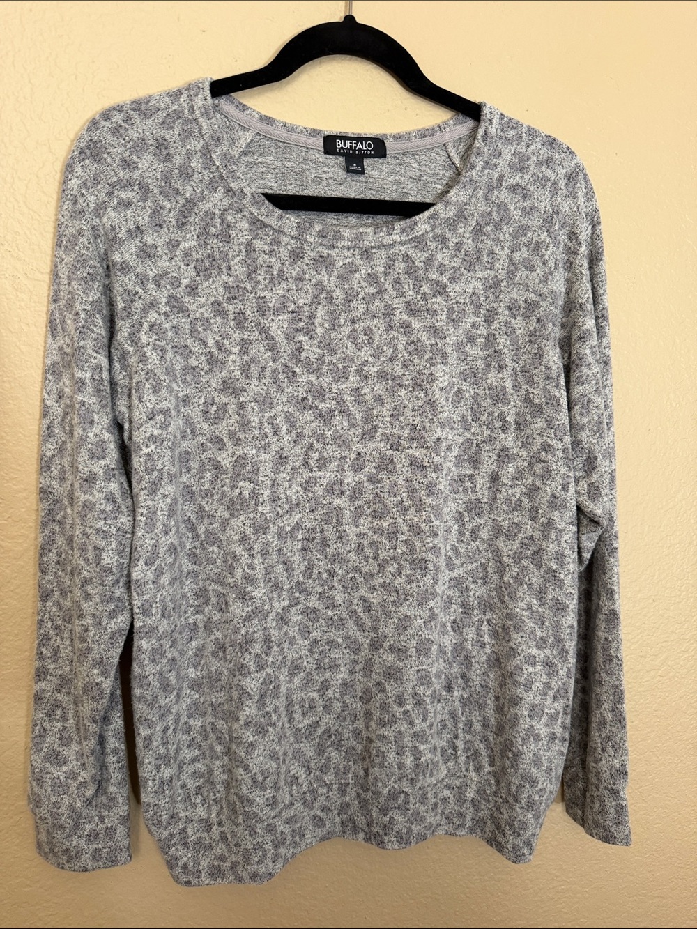Buffalo David Bitton Gray Leopard-Print Crewneck Sweater